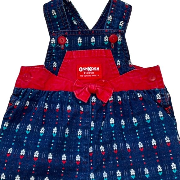 Vintage OshKosh BGosh Infant Girls Blue & Red Floral Corduroy Overalls - Picture 2 of 9
